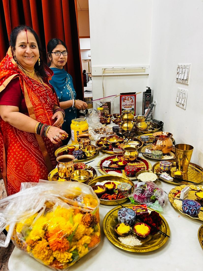 Kharna offerings laid out for puja